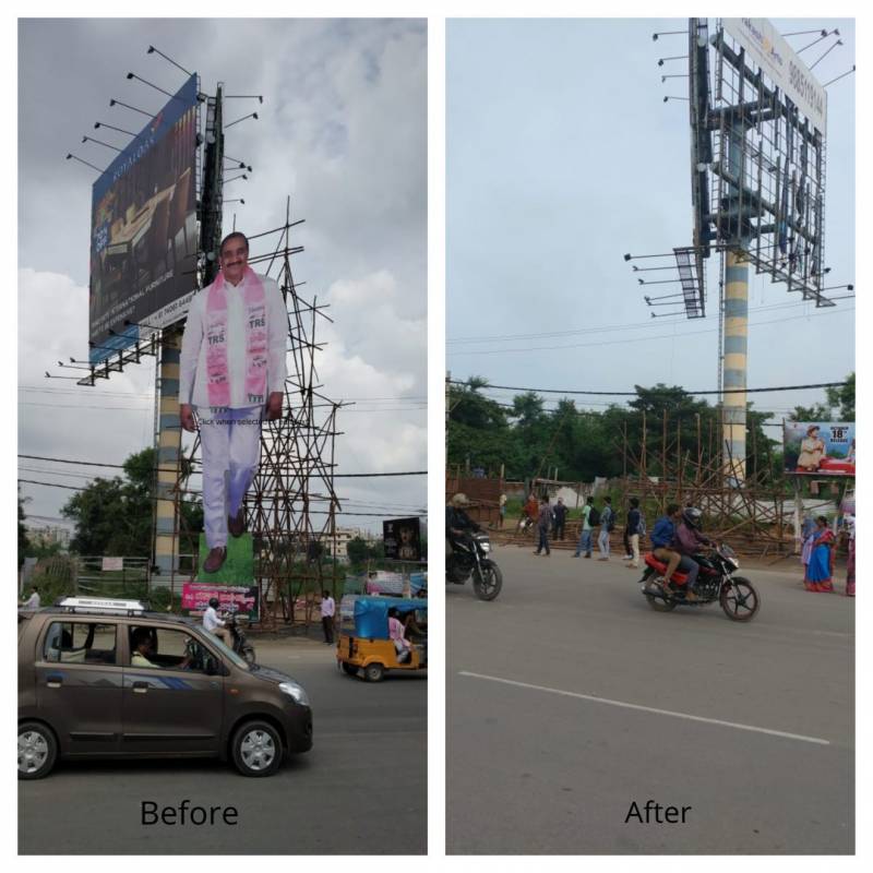 NewsMeter Impact: Cutout of TRS MLA at Alwyn X road bus stop removed