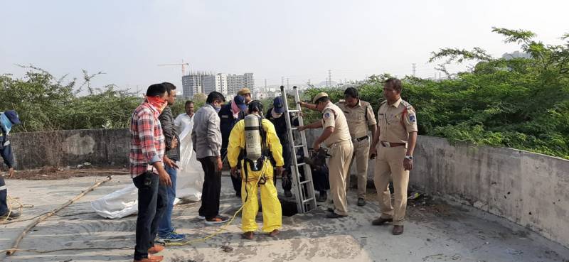 DRF teams removed a dead body from a sump in Kukatpally using modern equipment
