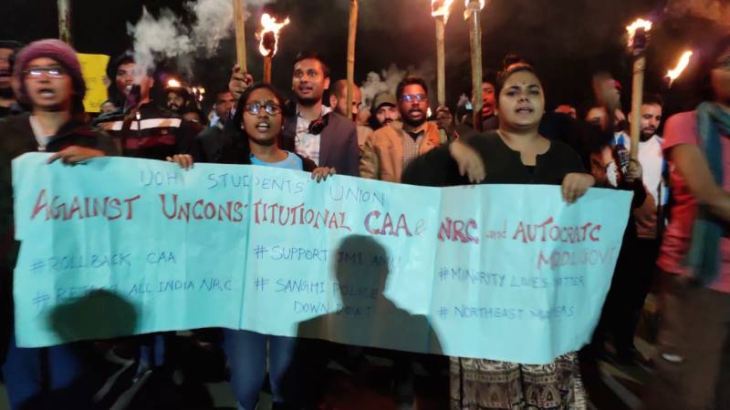 UoH students take out mashaal juloos to protest CAA