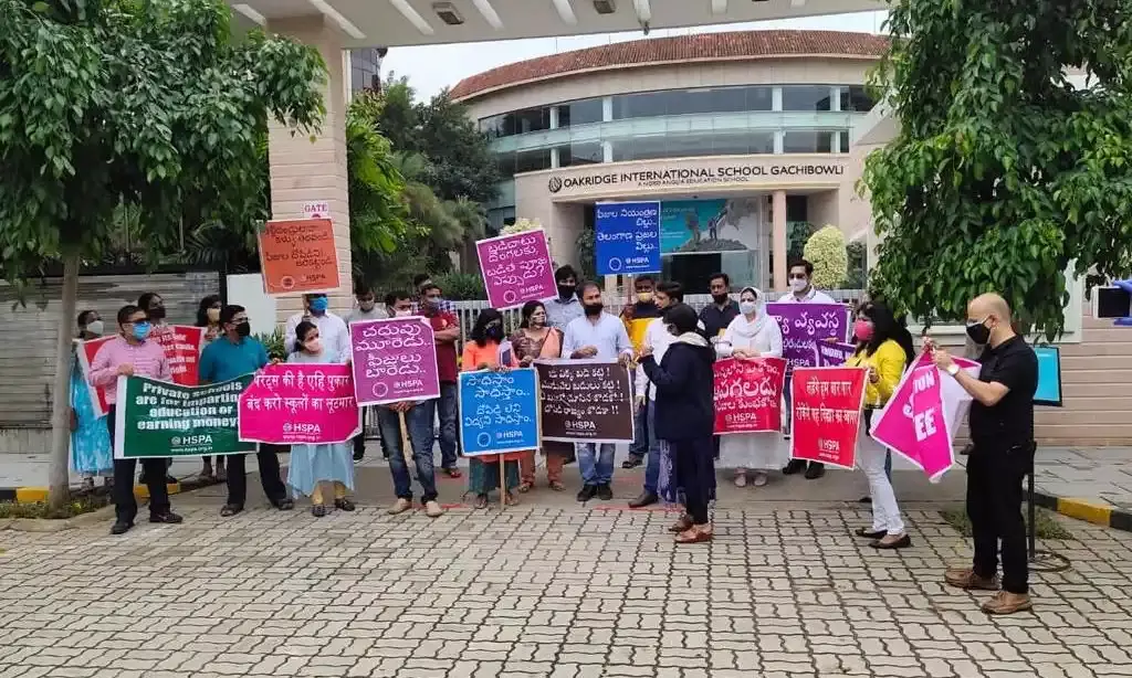 Parents of Gachibowli Oakridge International School protest fee collection