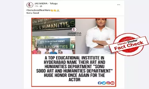 Fact Check: Sarat Chandra Academy has named arts department after Sonu Sood in Vijayawada, not Hyderabad