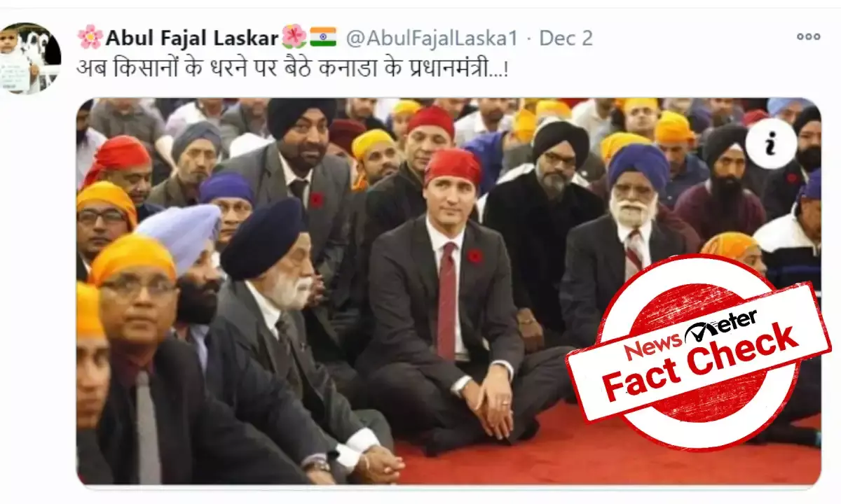 Fact Check: Viral photograph of Justin Trudeau sitting with people from Sikh community is not a protest