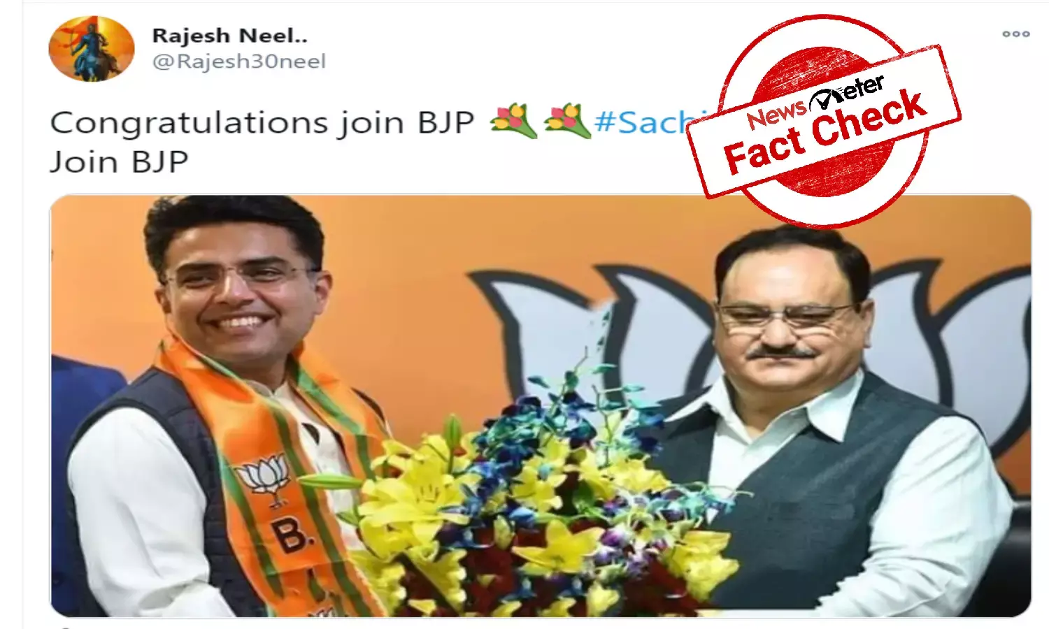 FACT CHECK: Picture of Congress leader Sachin Pilot with BJP chief JP Nadda Is morphed