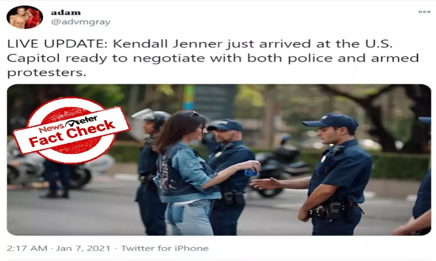 Fact Check: Image from Pepsi commercial featuring US actress Kendell Jenner shared with FALSE claim