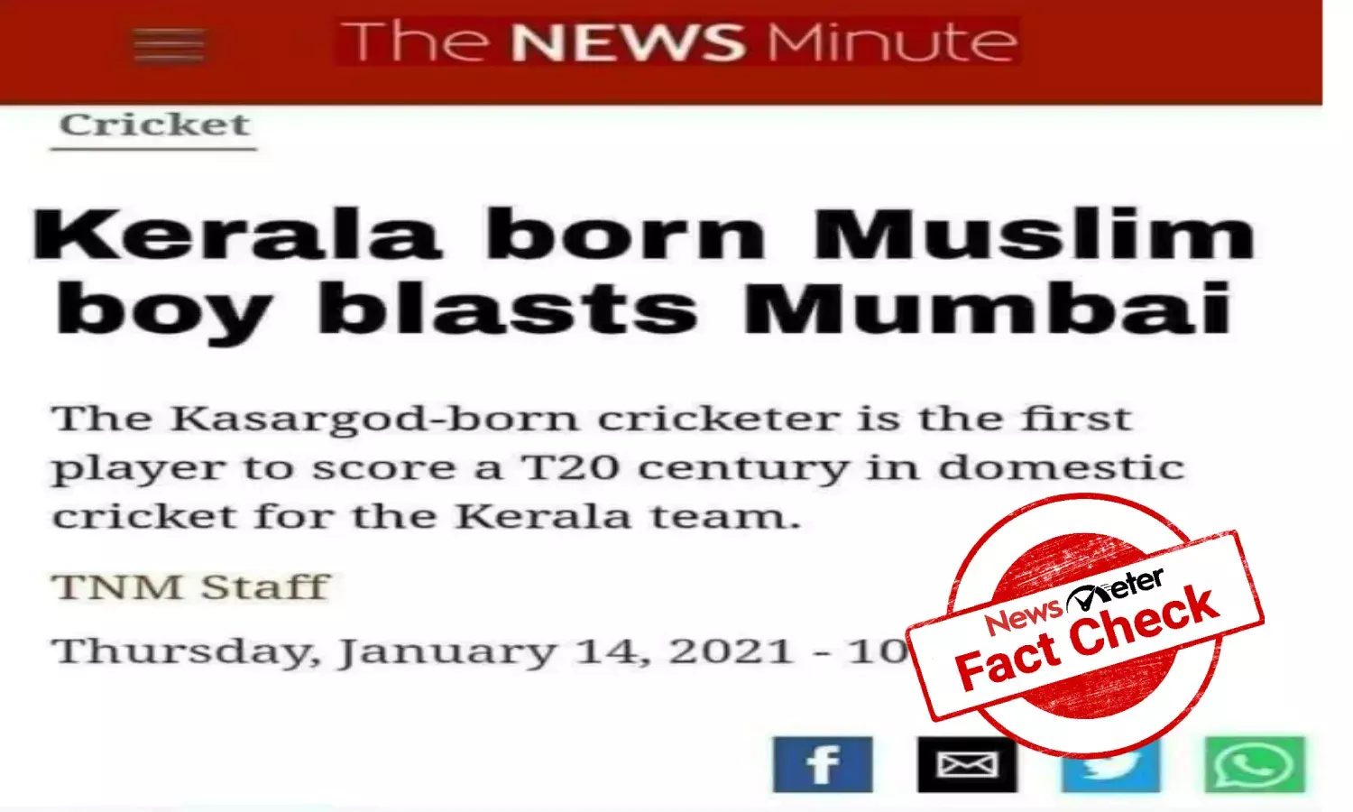 FACT CHECK: The News Minutes Story on cricketer Azharuddeen shared with tweaked headline