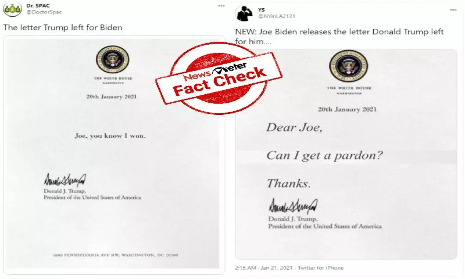Fact Check: Trumps letter to Biden circulating on social media are fake