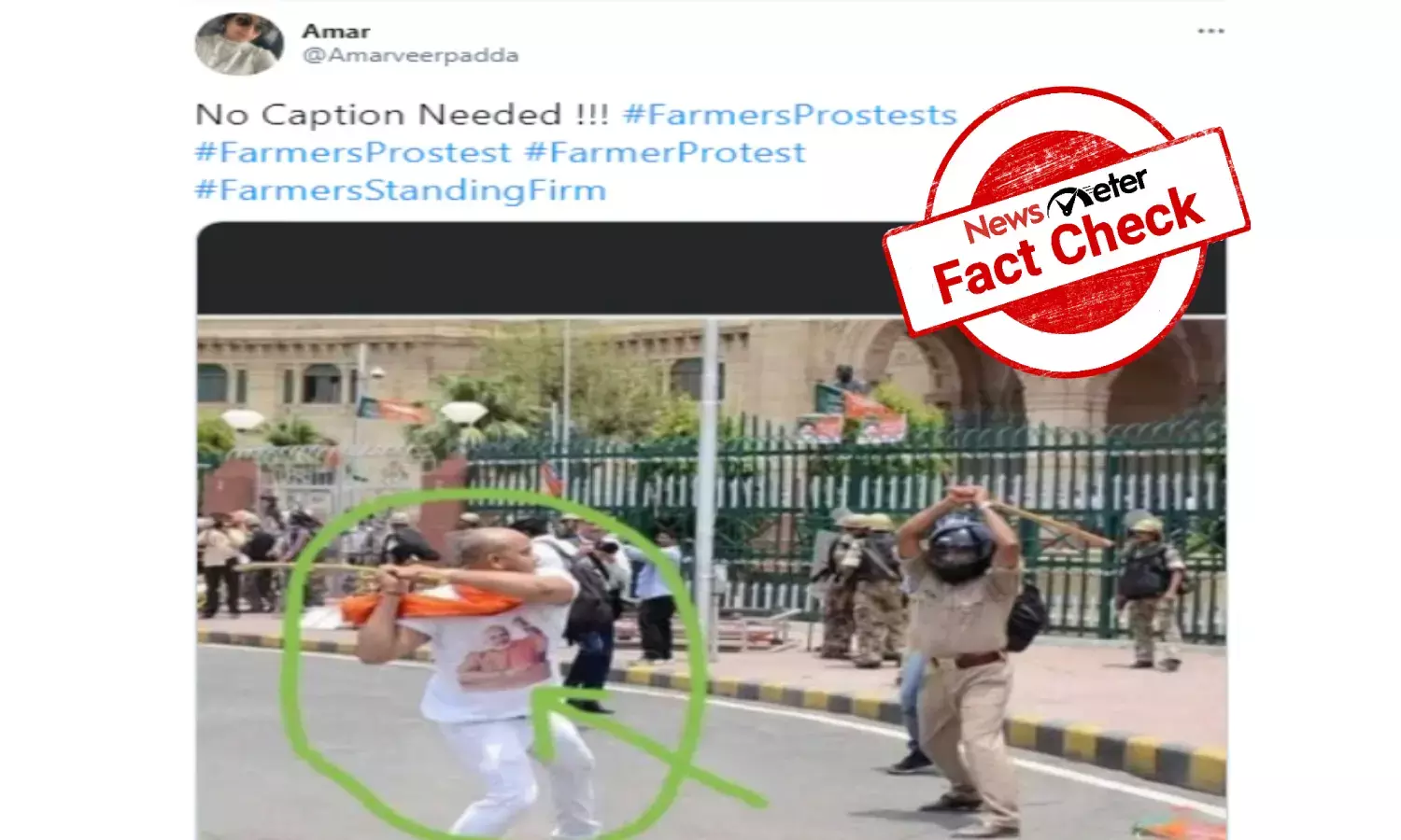 Fact Check: Photo of man in Modi t-shirt attacking cops not related to farmers protest