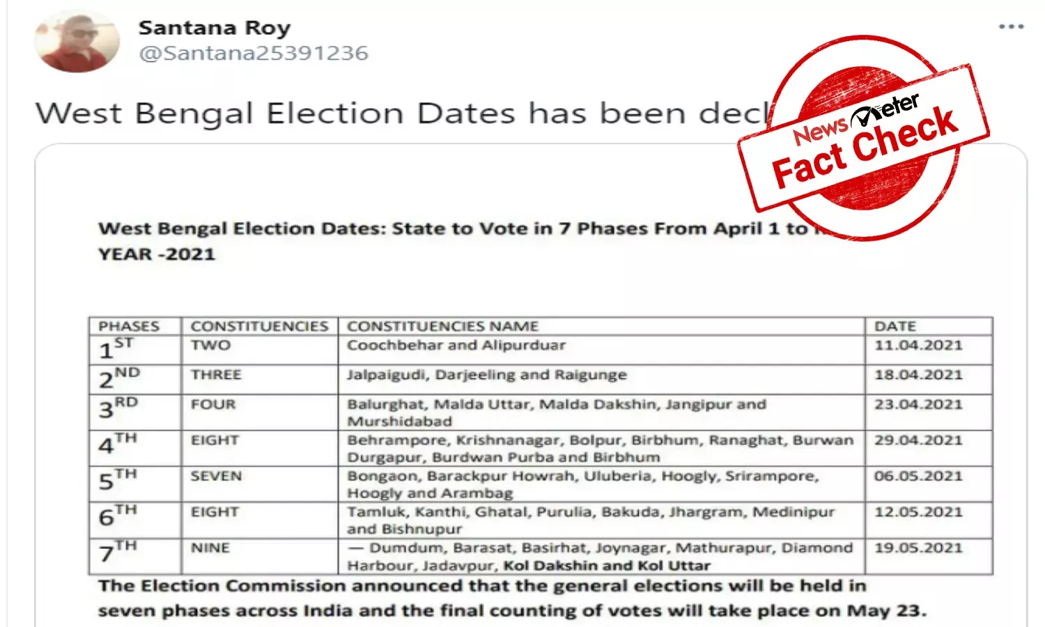 FACT CHECK: No, West Bengal legislative assembly election dates have not been announced