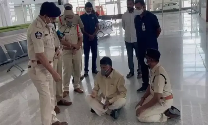Watch: Naidu holds dharna at Tirupati airport after being detained