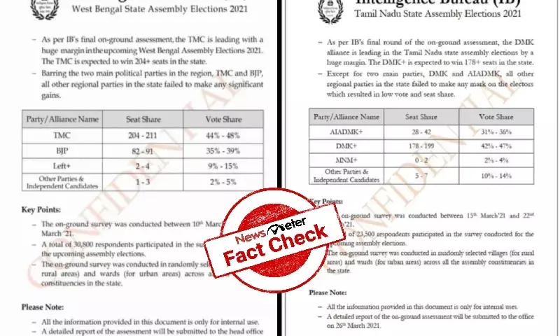 Fact Check: IB did not conduct survey for results of WB, Tamil Nadu elections