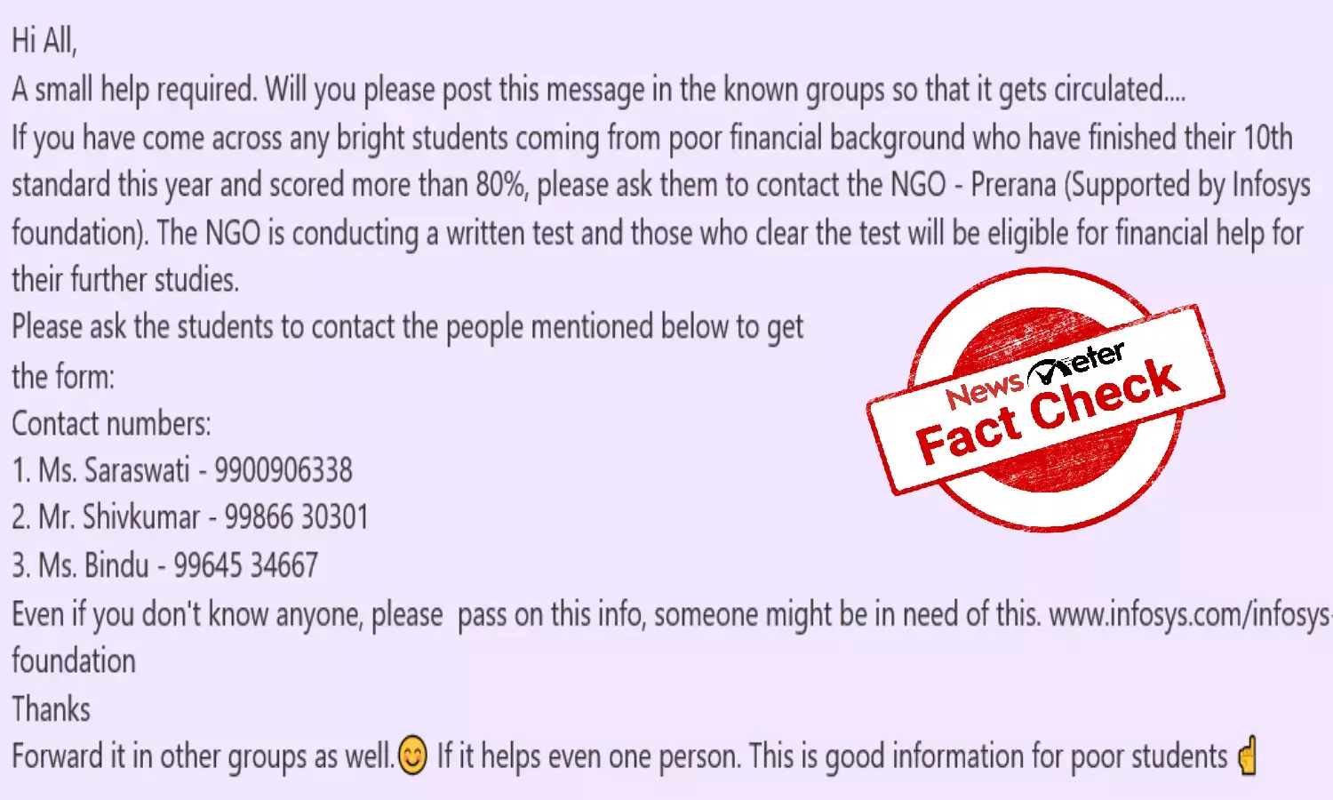 Infosys Foundation, NGO Prerana