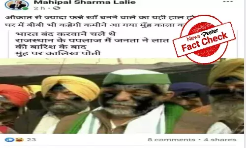 Fact Check: Edited photo shows farm leader Rakesh Tikaits face smeared with black ink