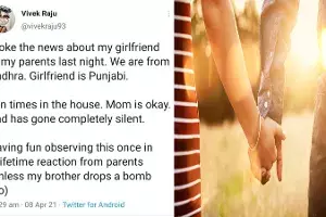 Real life 2 States: AP man introduces Punjabi girlfriend to parents, tweets their reactions Real life 2 States: AP man introduces Punjabi girlfriend to parents, tweets their reactions