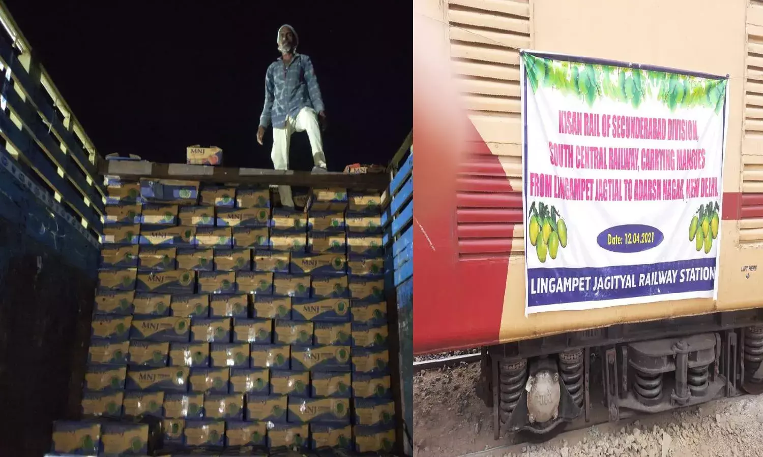 First Kisan Rail loaded with 476 tonnes of mango leaves Lingampet Jagityal for Delhi