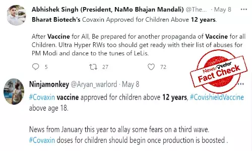 Fact Check: Centre has not approved Covaxin for children above 12 years