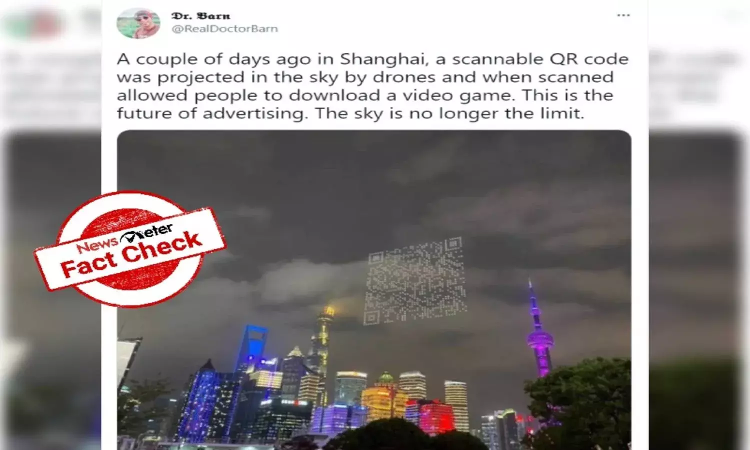 Fact Check: True, scannable QR code projected on Shanghais skies for people to download video game