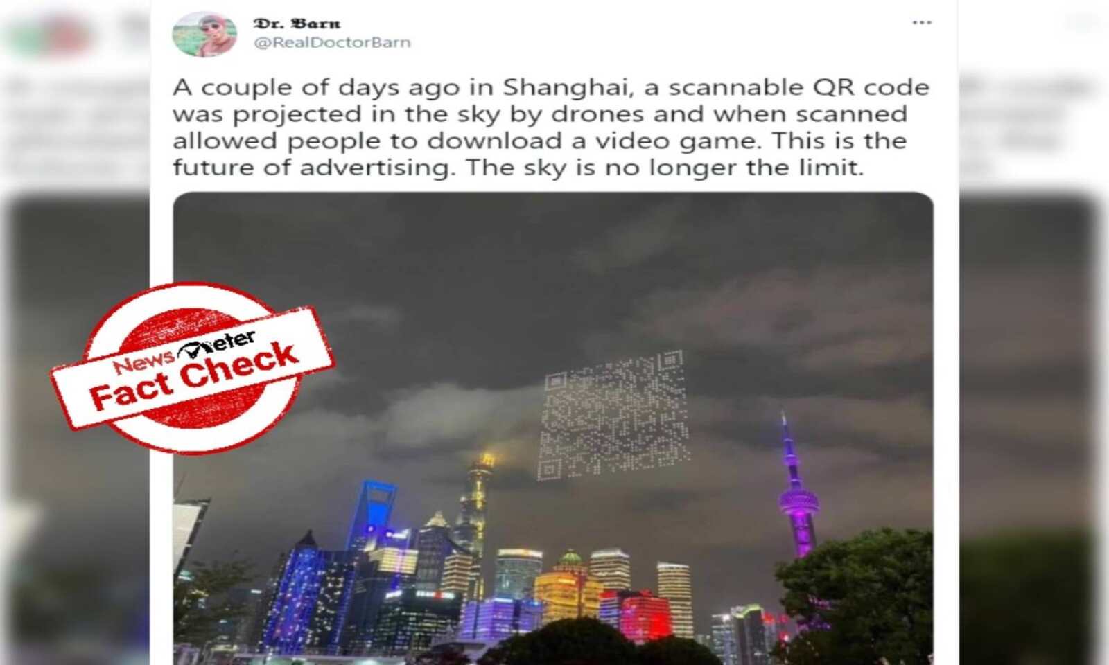 Fact Check True Scannable Qr Code Projected On Shanghai S Skies For People To Download Video Game