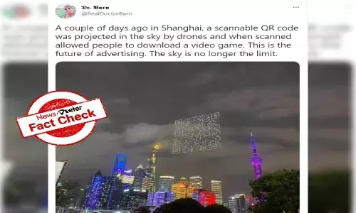 Fact Check: True, scannable QR code projected on Shanghais skies for people to download video game