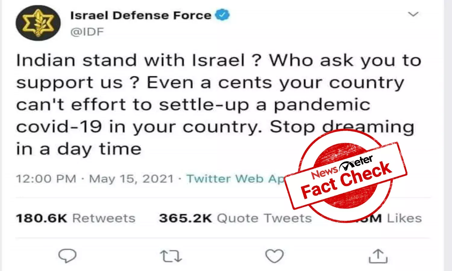IDF tweet against india