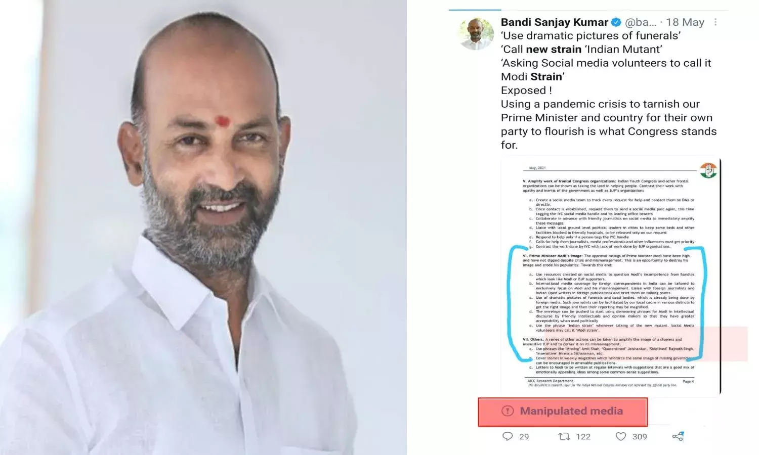 Toolkit row: Twitter labels TS BJP chief Bandi Sanjays tweet manipulated media