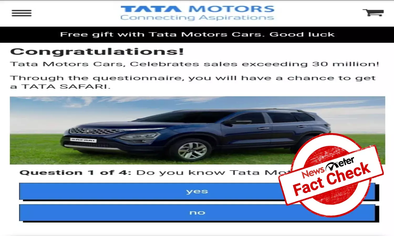 Free Tata Safari to lucky winners is hoax