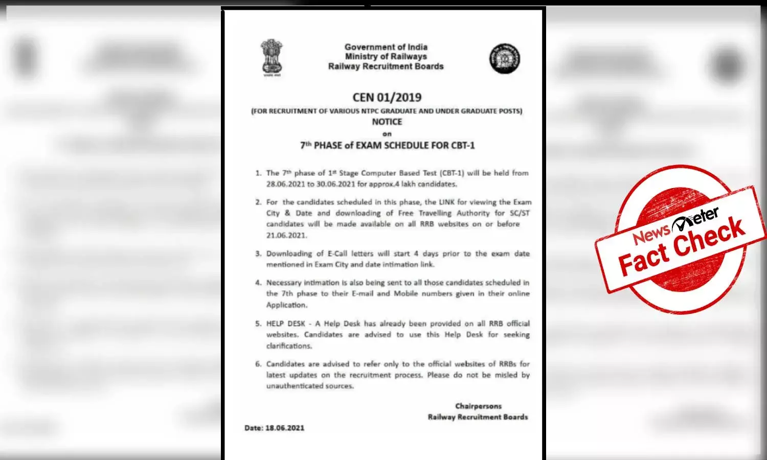 Fact Check: Notice of Railway NTPC 7th phase exam schedule is fake