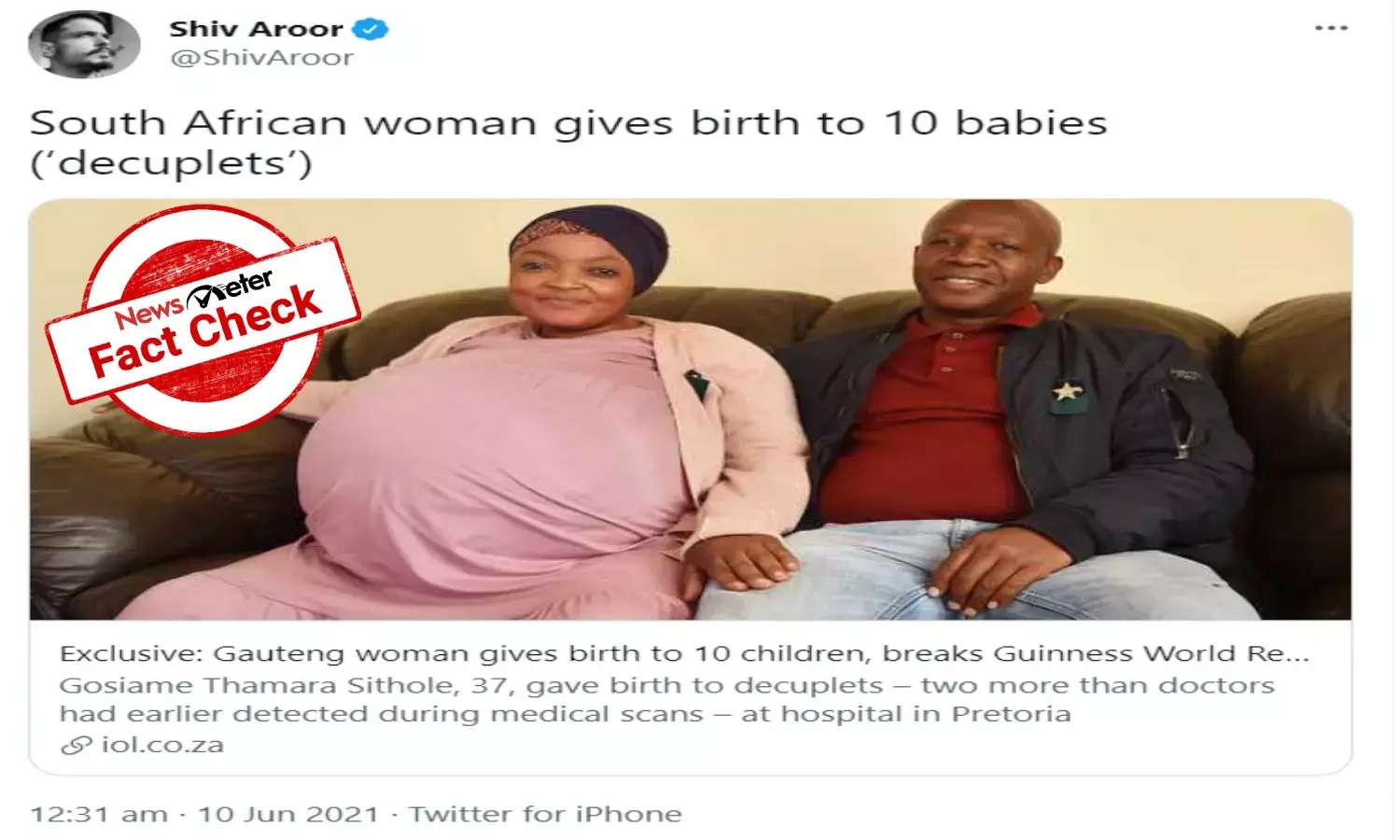 Did South African woman give birth to 10 babies?