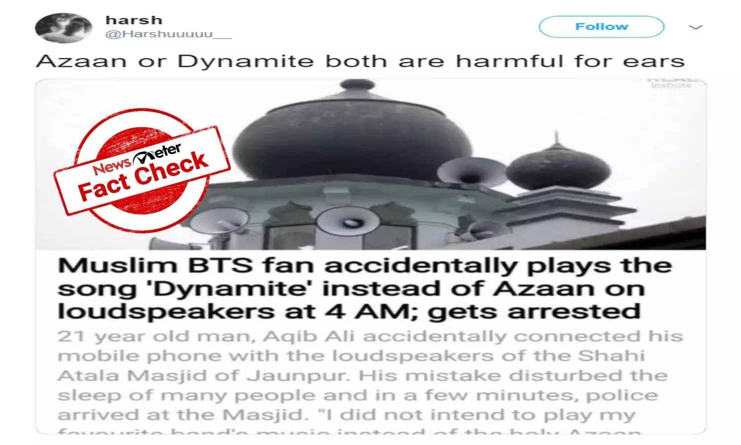 FACT CHECK: Did Muslim BTS fan play Dynamite instead of Azaan in UP mosque?