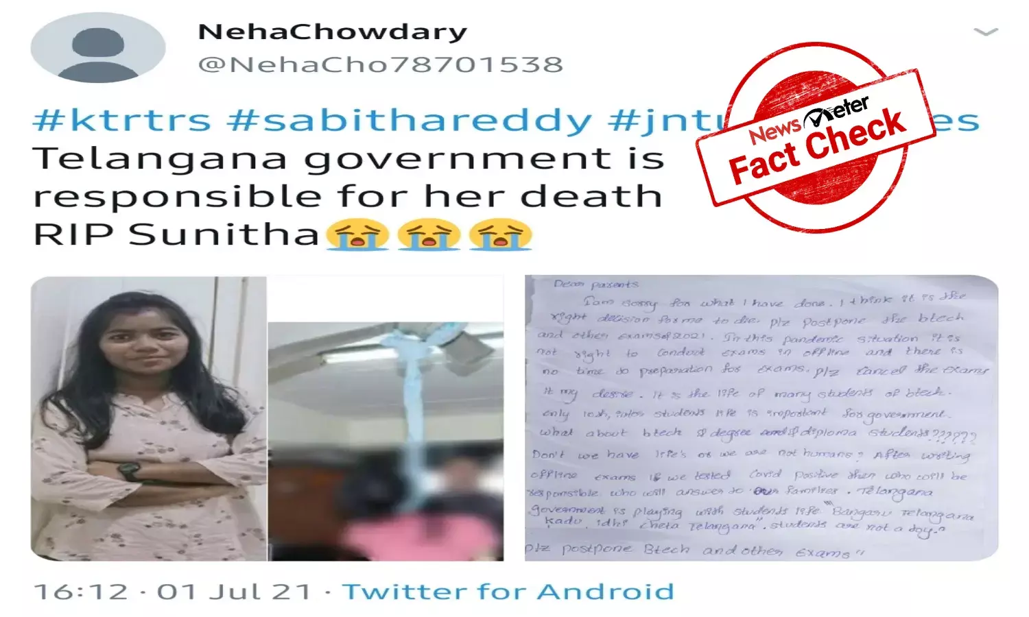 Girl in viral post is K Sankeerthana; she is alive and kicking