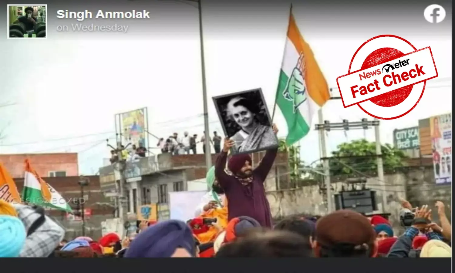 Fact Check:  Sidhu did not carry picture of Indira Gandhi, viral image is morphed