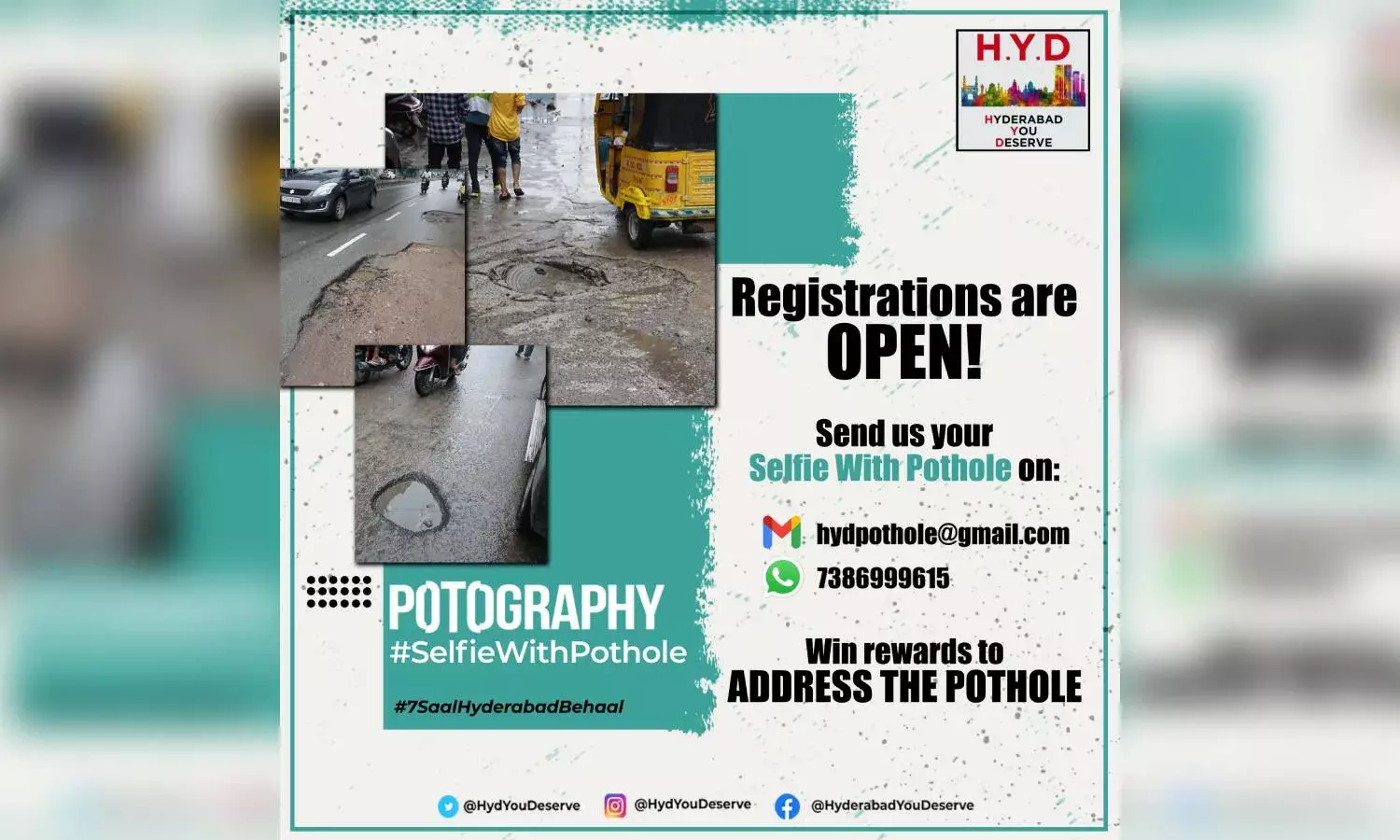 #SelfieWithPothole: Hyderabad You Deserve invites city residents to share their road woes