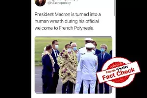 Viral image of heavily garlanded French President Macron is morphed Viral image of heavily garlanded French President Macron is morphed