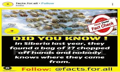 Fact Check: Viral post claiming 27 pairs of hands were found in Siberia in 2020 is false