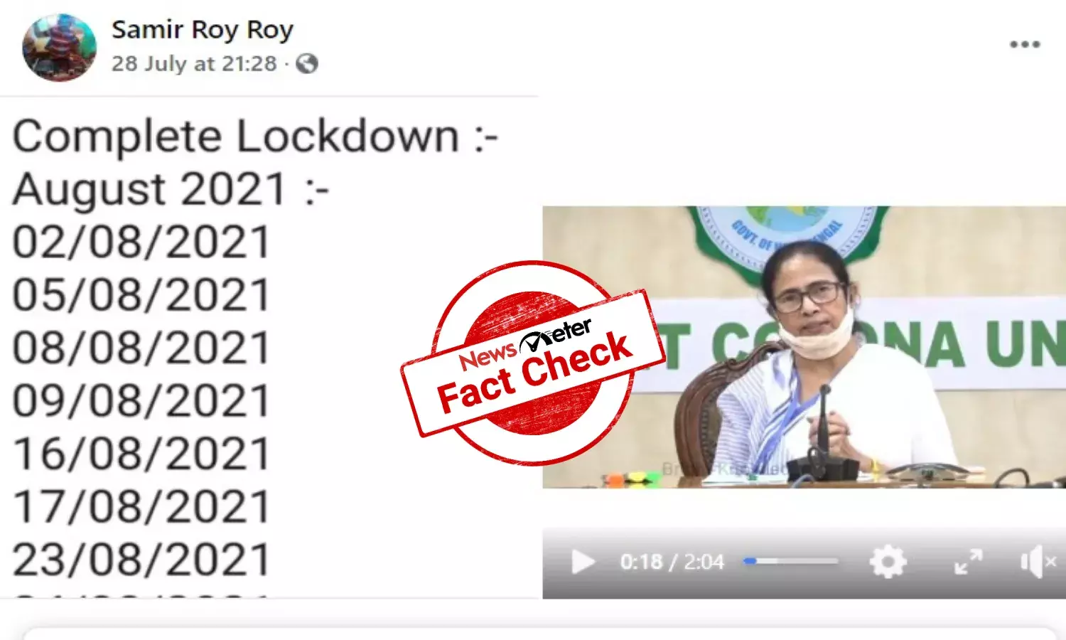 Fact Check: Has Mamta Banerjee announced complete lockdown in West Bengal for August?