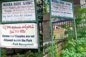 Under fire, GHMC removes `unmarried couples not allowed banner from Indira Park Under fire, GHMC removes `unmarried couples not allowed banner from Indira Park