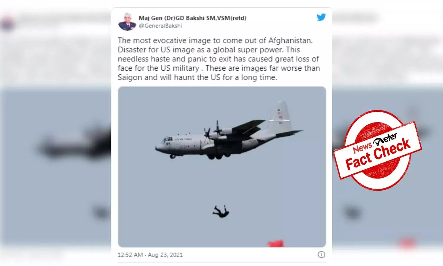 Fact Check: Morphed image shows man falling from US military aircraft during Kabul airlift