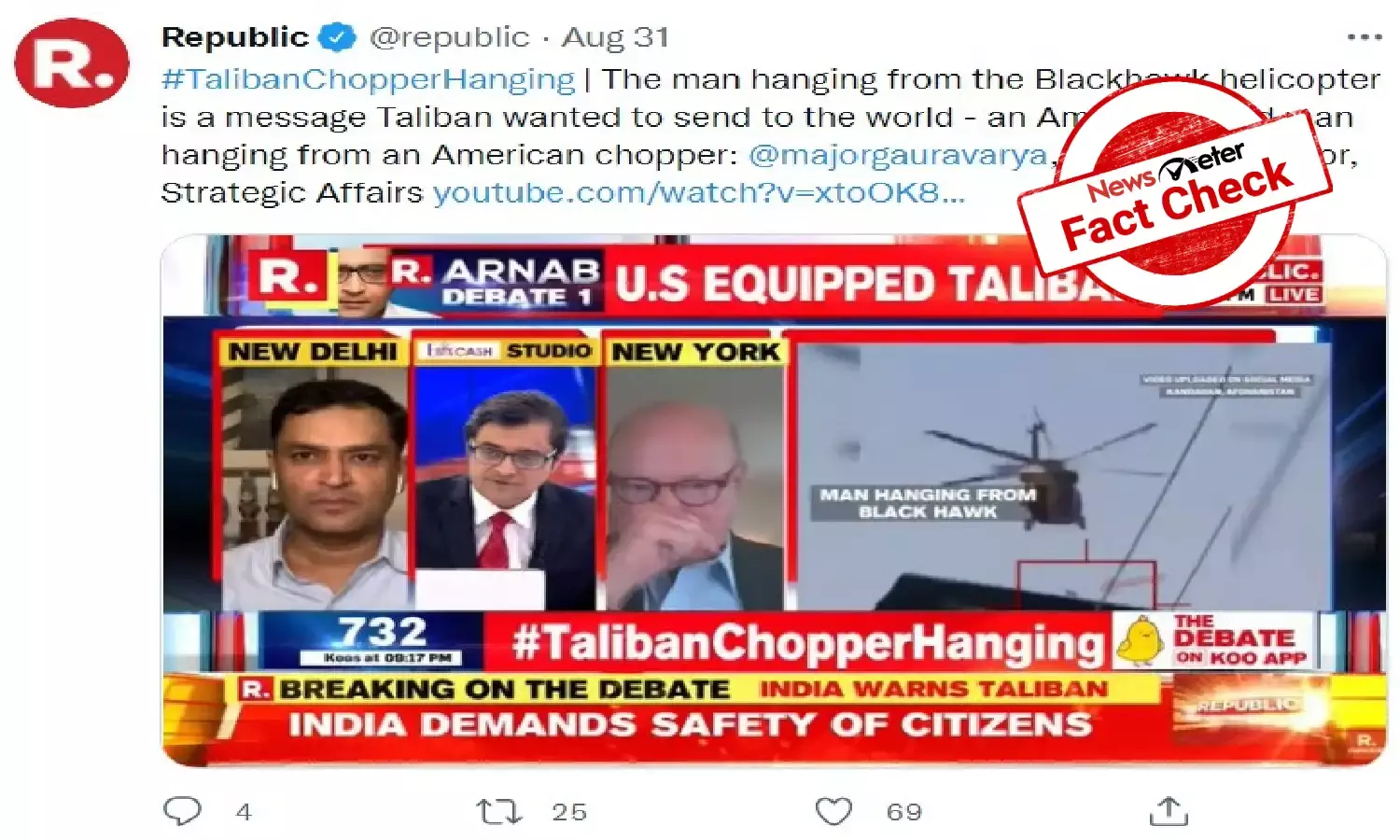Fact Check: Indian media gets it wrong, video does not show Taliban hanging man from chopper