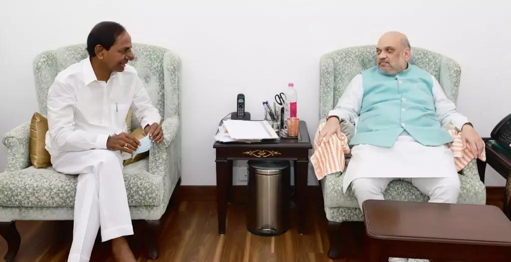 KCR meets Amit Shah, appeals for review of state IPS cadre allocation KCR meets Amit Shah, appeals for review of state IPS cadre allocation