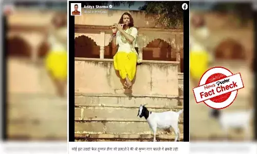 Fact Check: Image of Tej Pratap Yadav dressed as Krishna keeping goat is morphed