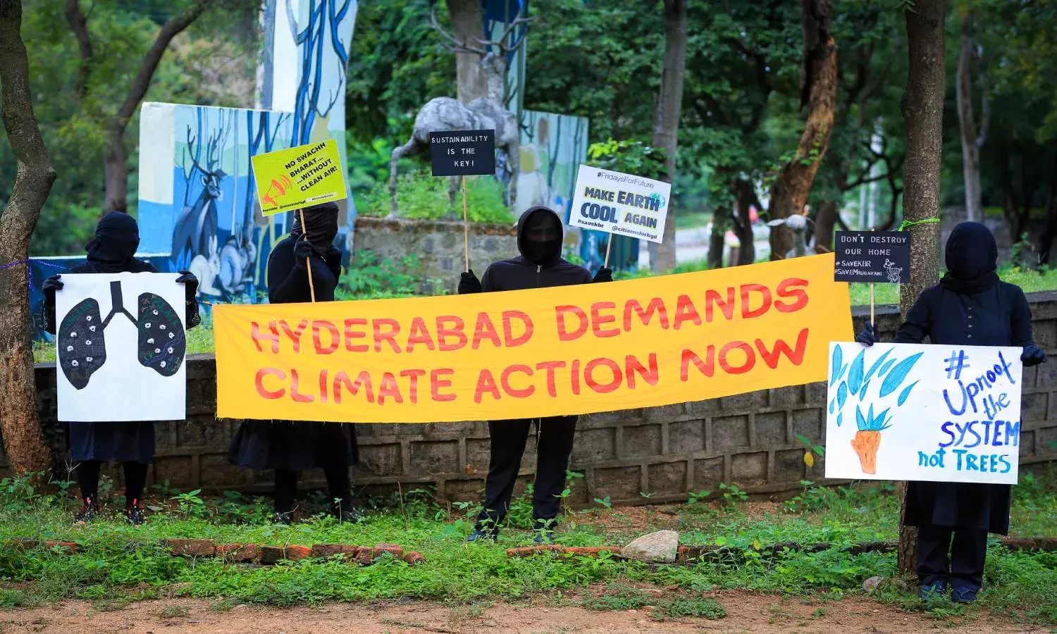 #LungsInBlack: Fridays for Future Hyderabad leads protest to save KBR, Mrugavani national parks