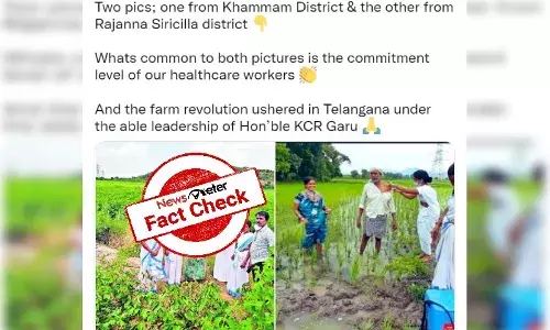 Image of healthcare workers vaccinating farmers is from AP, not Telangana
