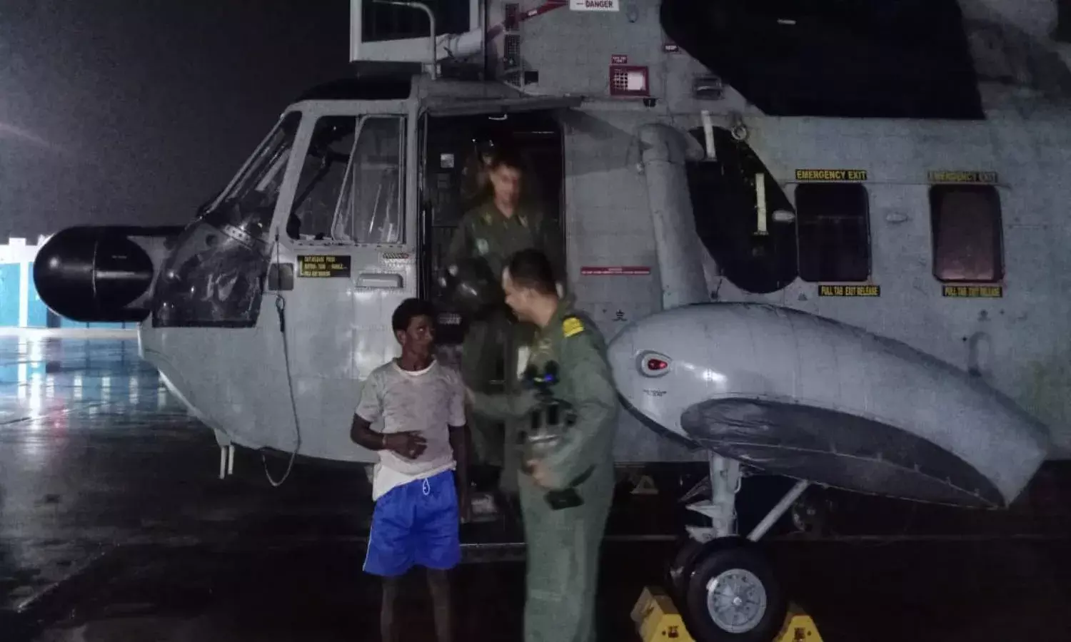 Indian Navy helicopter rescues man stranded on river Suvarnamukhi