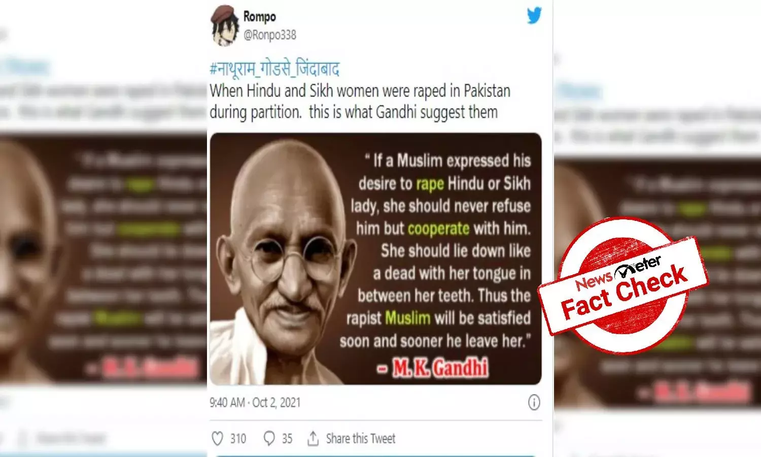 Fact Check: Did Mahatma Gandhi ask Hindu, Sikh women to cooperate with Muslim rapists? No, viral post is fake