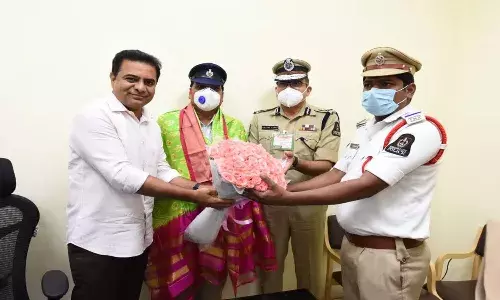 KTR felicitates cops who challaned his vehicle for violating traffic rules