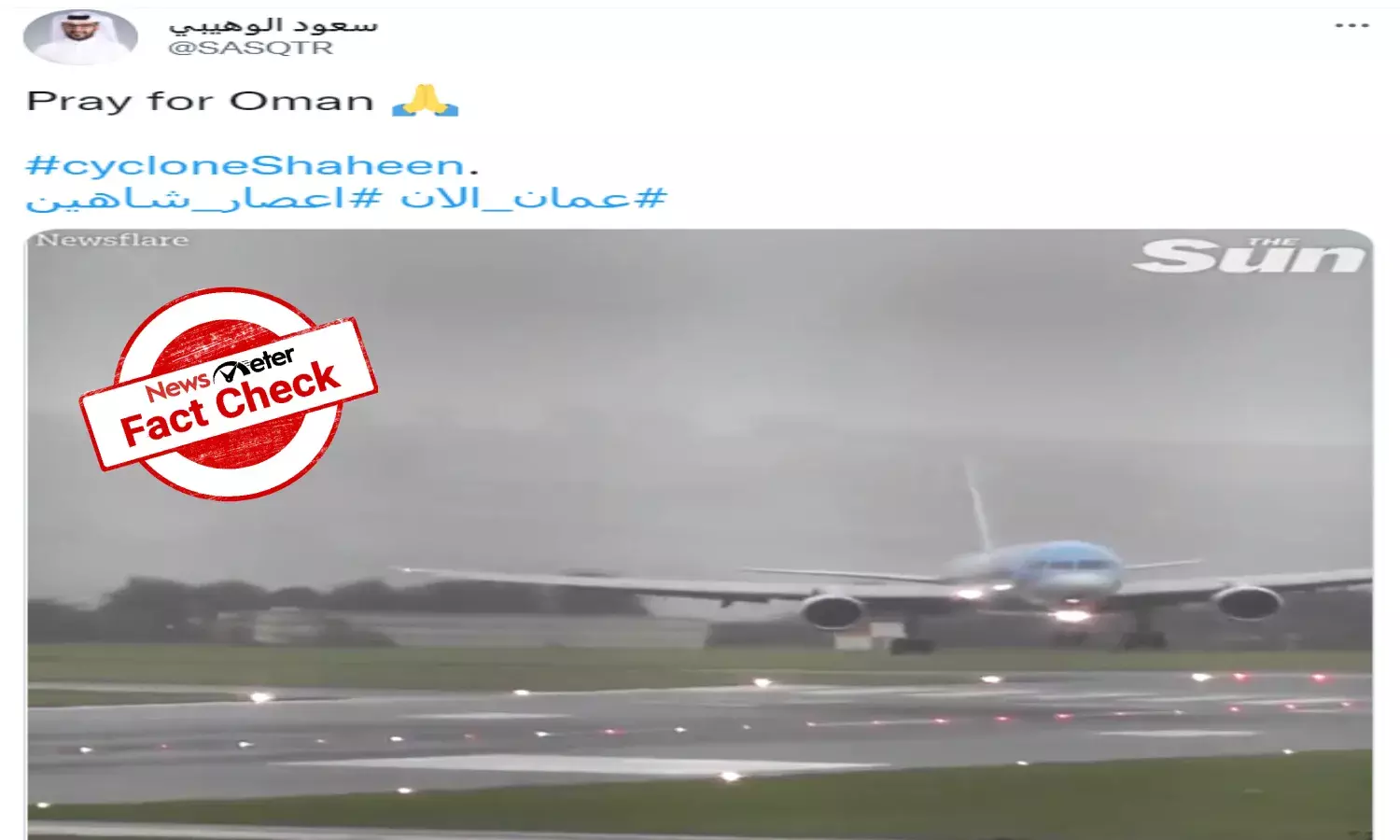 Video of plane landing amid turbulent winds is from UK, not Oman