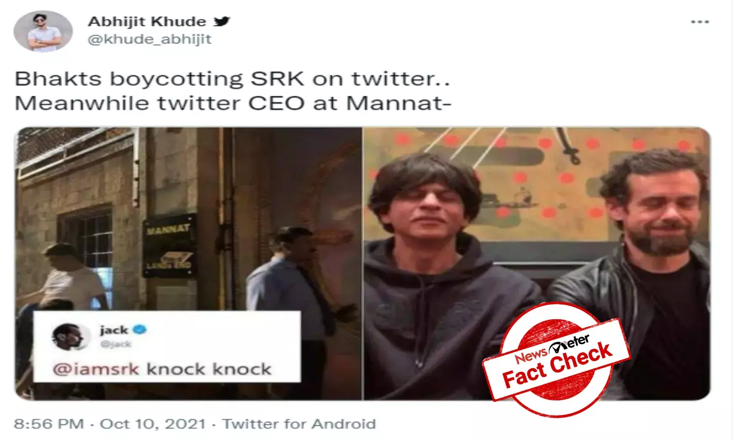 FACT CHECK: Twitter CEO did not meet SRK at Mannat post-Aryan Khans arrest