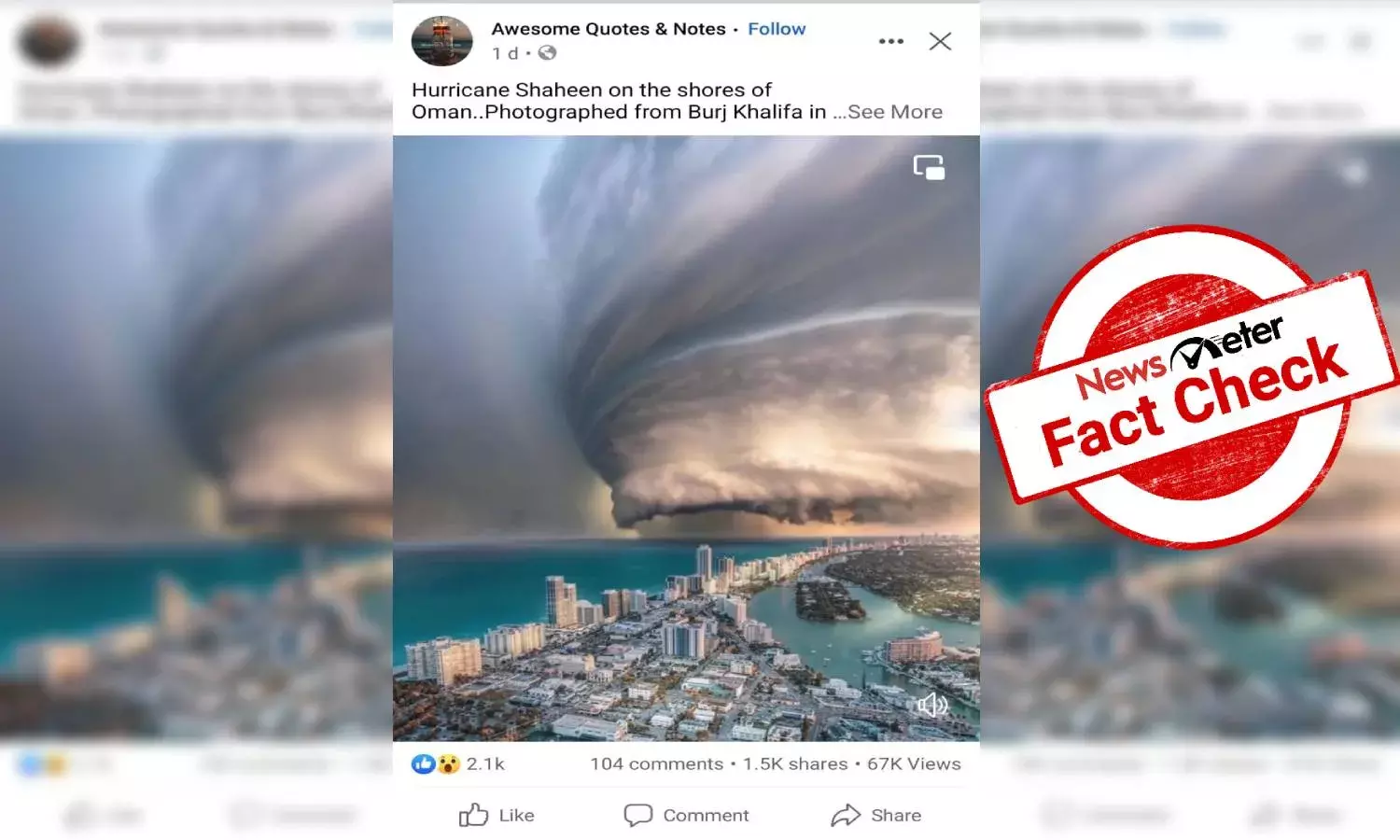 Fact Check: Digital art falsely shared as video of Hurricane Shaheen as seen from Burj Khalifa