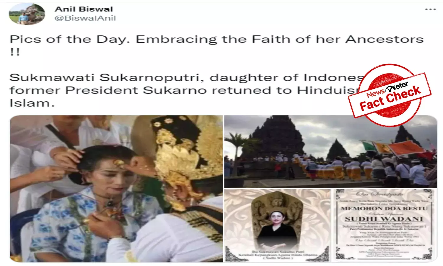 Fact Check: Netizens goof up, share wrong photo of Sukmawati Sukarnoputri who converted to Hinduism