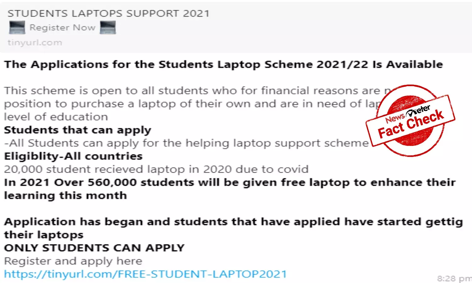 FACT CHECK: Viral message about student laptop scheme  is fake