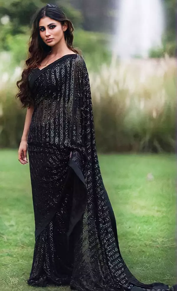 Ayesha Khan in Stunning Black Saree at Movie Trailer Launch